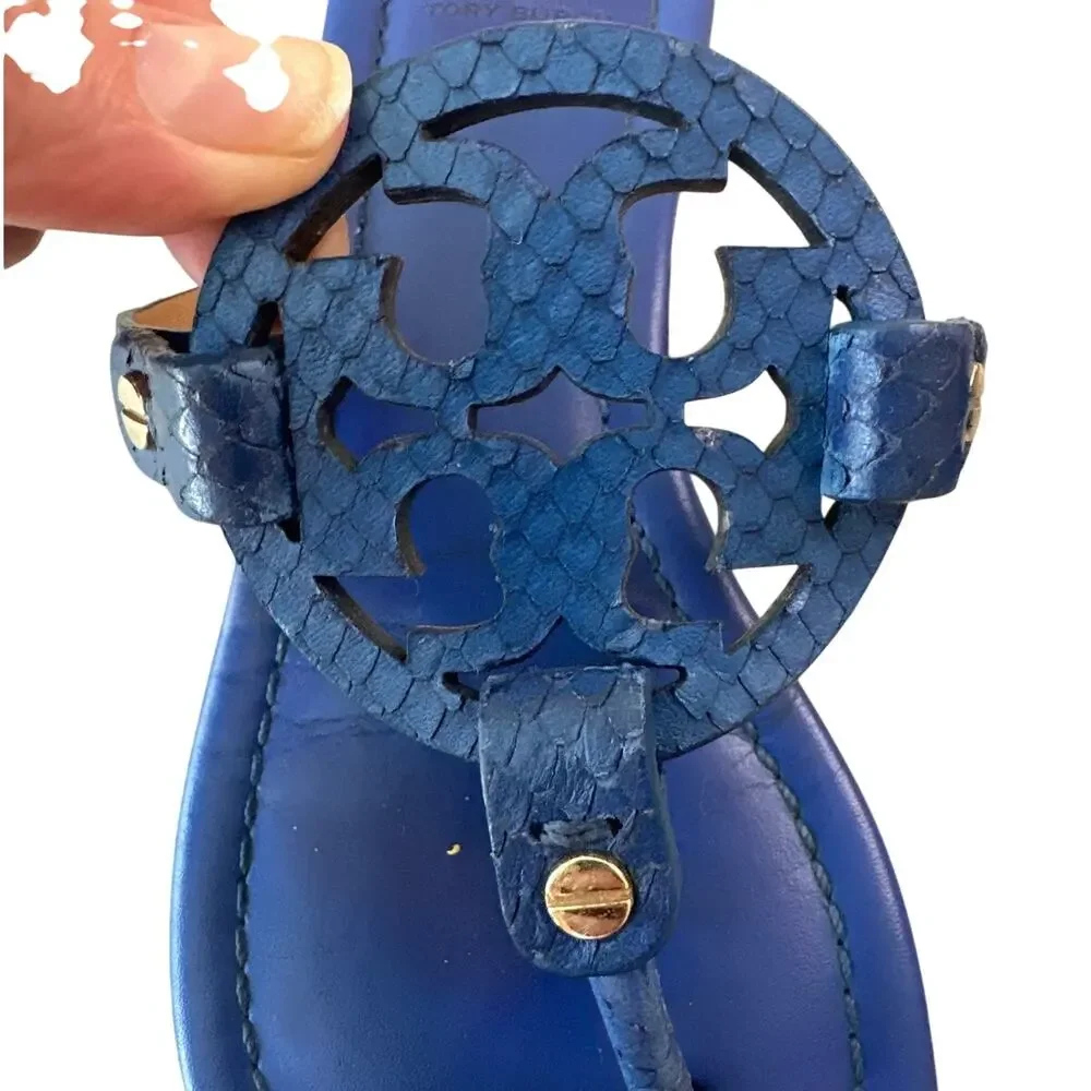 Tory Burch Miller Laguna Blue Snake Embossed Sandals 7.5